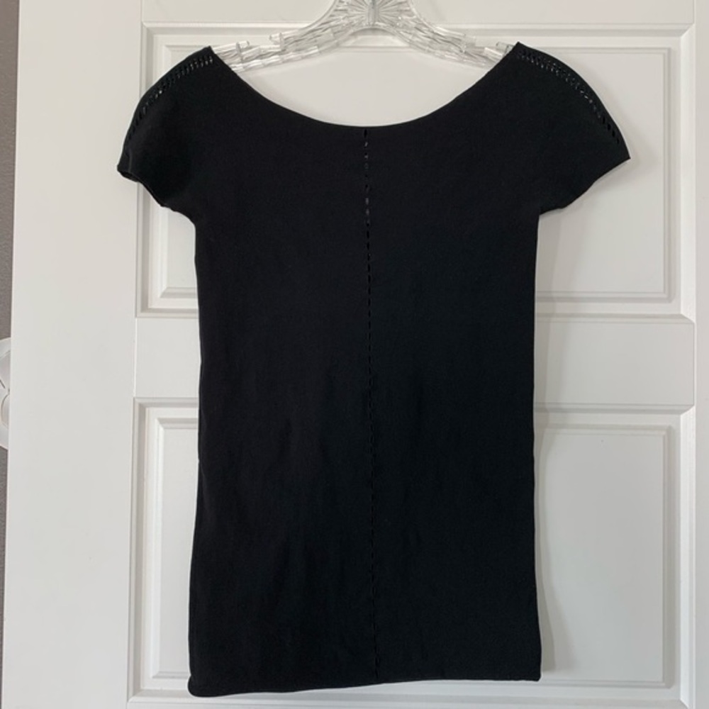Bebe Skin Tight Black Tee with Center Peep Holes